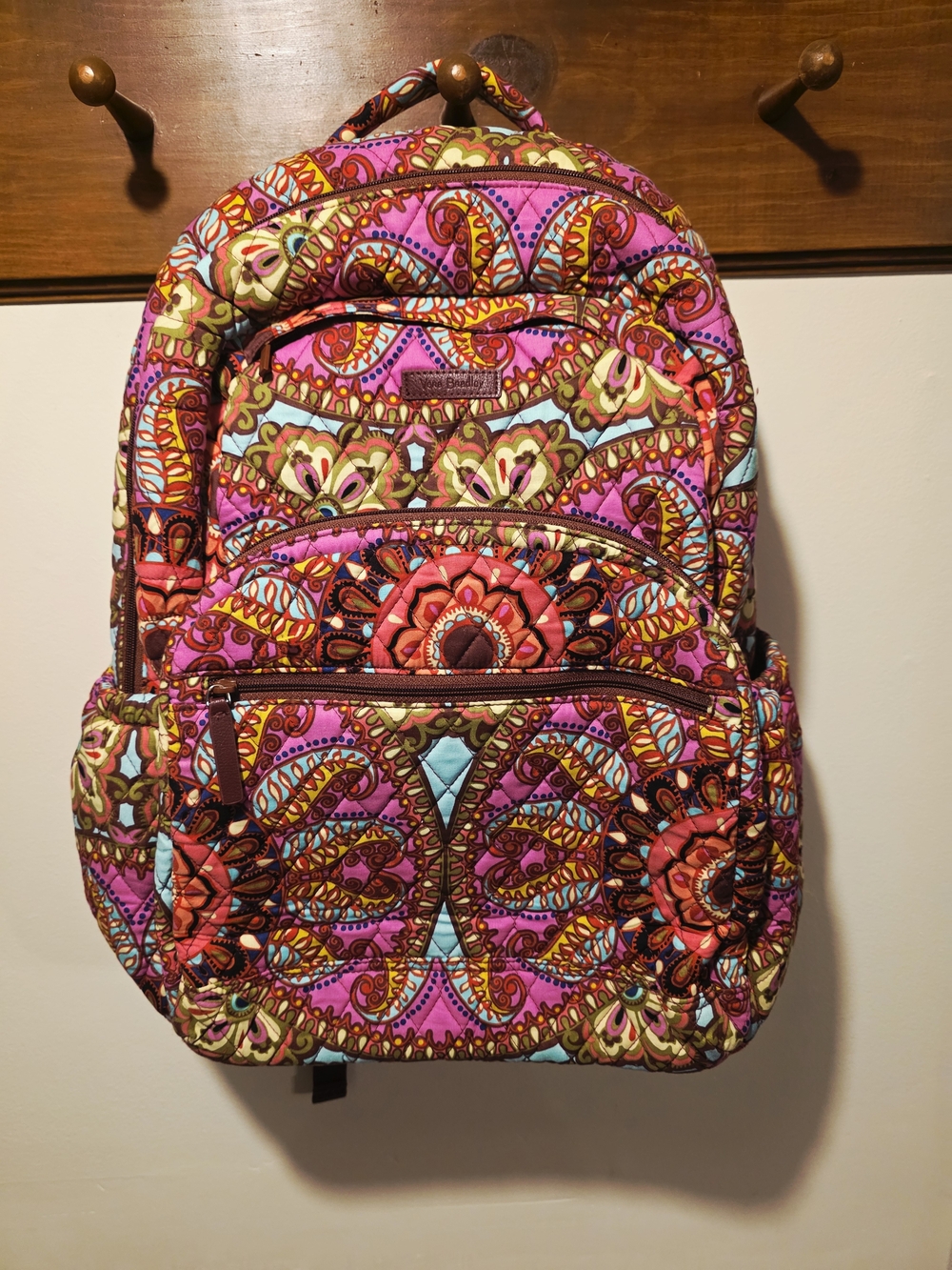 Vera Bradley Pink Paisley Quilted Backpack with Multicolor Accents